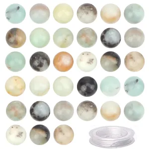 100Pcs Natural Crystal Beads Stone Gemstone Round Loose Energy Healing Beads with Free Crystal Stretch Cord for Jewelry Making (Multi-Color Amazonite, 8MM) Multi-Color Amazonite