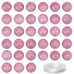 100Pcs Natural Crystal Beads Stone Gemstone Round Loose Energy Healing Beads with Free Crystal Stretch Cord for Jewelry Making (Rhodochrosite, 8MM) Rhodochrosite