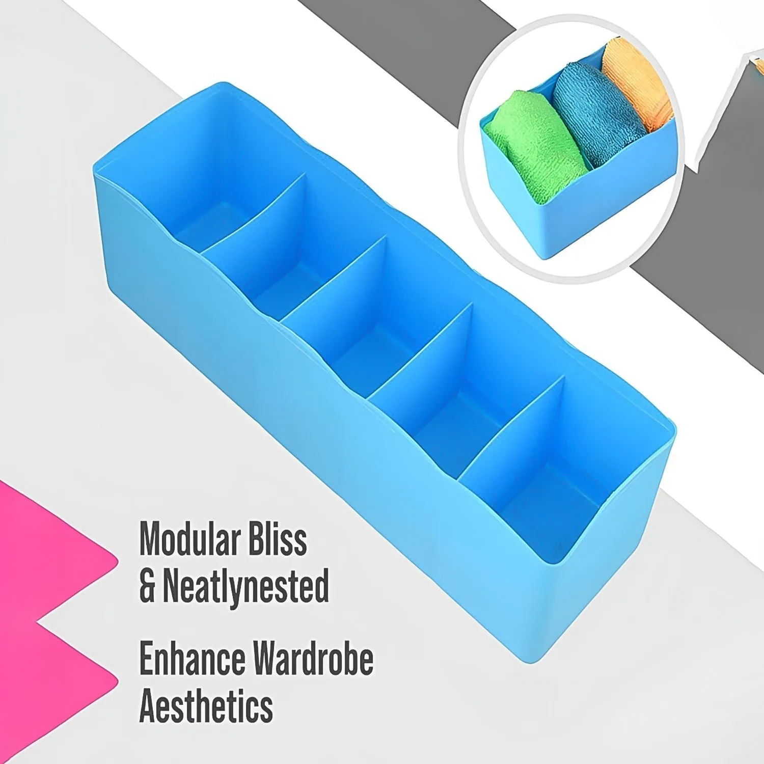 5 Compartments Socks / Handkerchief / Underwear Storage Box Socks Drawer Closet Organizer Storage Boxes (pack of 4)