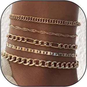 5Pcs Stackable Link Anklets Bracelets Set for Women Teen Girls,14K Gold Cuban Chain Stackable Anklets Jewelry for Gifts Party,Boho Beach Layered Anklets