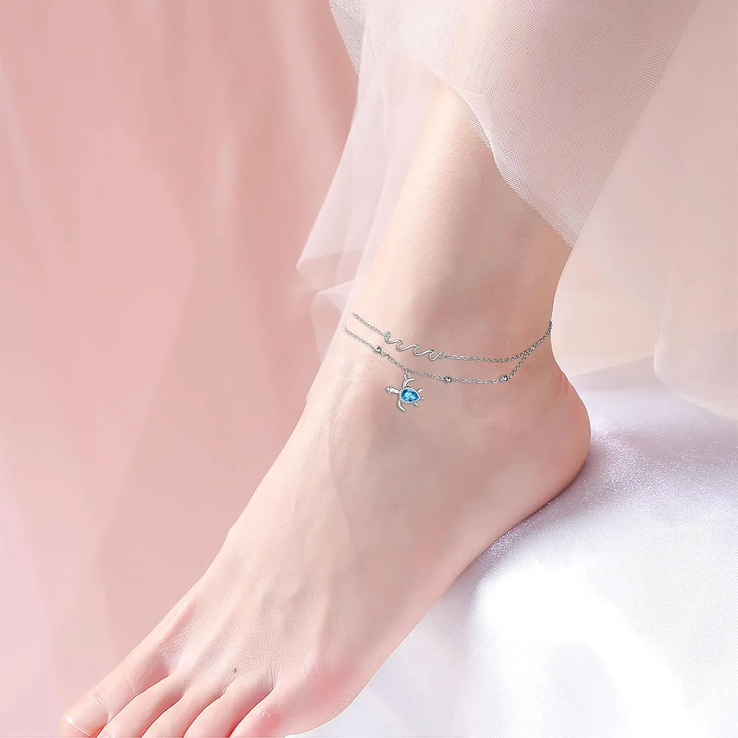 Anklet for Women S925 Sterling Silver Adjustable Foot Ankle Bracelet