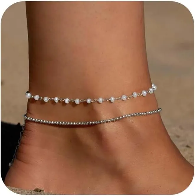 ASCOMY Anklets for Women 14K Gold/Silver Ankle Bracelets Dainty Cute Star Cubic Zirconia Devil's Eye Infinity Charm Pearl Satellite Sparkling Chain Summer Beach Foot Bracelet Jewelry Gifts for Her