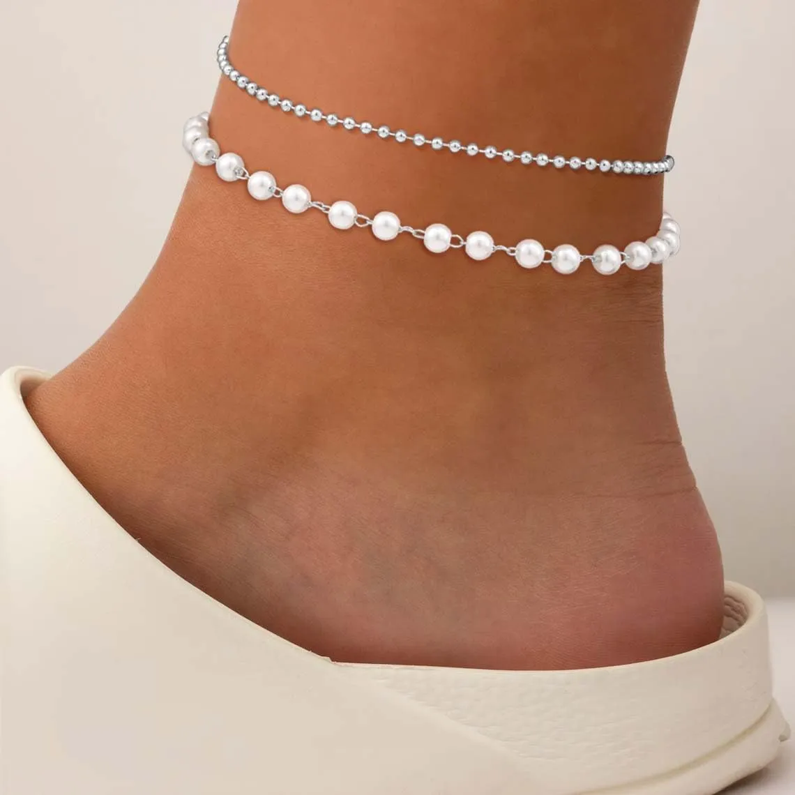 ASCOMY Anklets for Women 14K Gold/Silver Ankle Bracelets Dainty Cute Star Cubic Zirconia Devil's Eye Infinity Charm Pearl Satellite Sparkling Chain Summer Beach Foot Bracelet Jewelry Gifts for Her