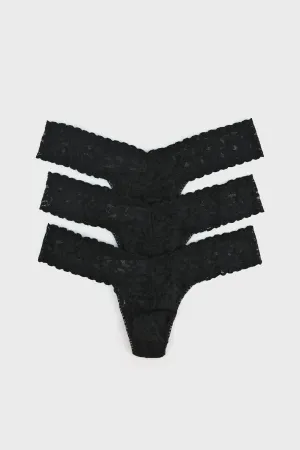 Black Low Rise Thong 3 Pack