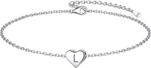 ChicSilver 925 Sterling Silver Initial Anklets for Women Dainty Beach Heart Ankle Bracelet Foot Jewelry-Adjustable Size(with Gift Box)