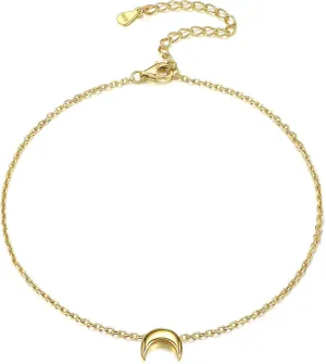 ChicSilver Personalized 925 Sterling Silver Tiny Heart/Moon/Star/Sun/Dot/Triangle Anklets Simple Dainty Foot Jewelry for Women, Silver/Gold/Rose Gold(with Gift Box)