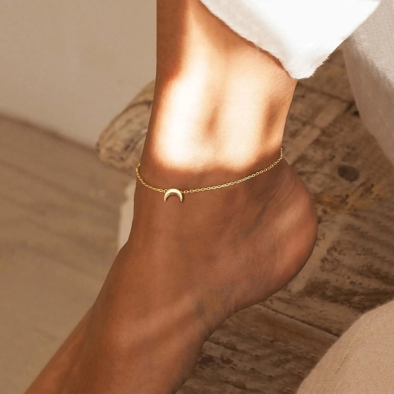 ChicSilver Personalized 925 Sterling Silver Tiny Heart/Moon/Star/Sun/Dot/Triangle Anklets Simple Dainty Foot Jewelry for Women, Silver/Gold/Rose Gold(with Gift Box)