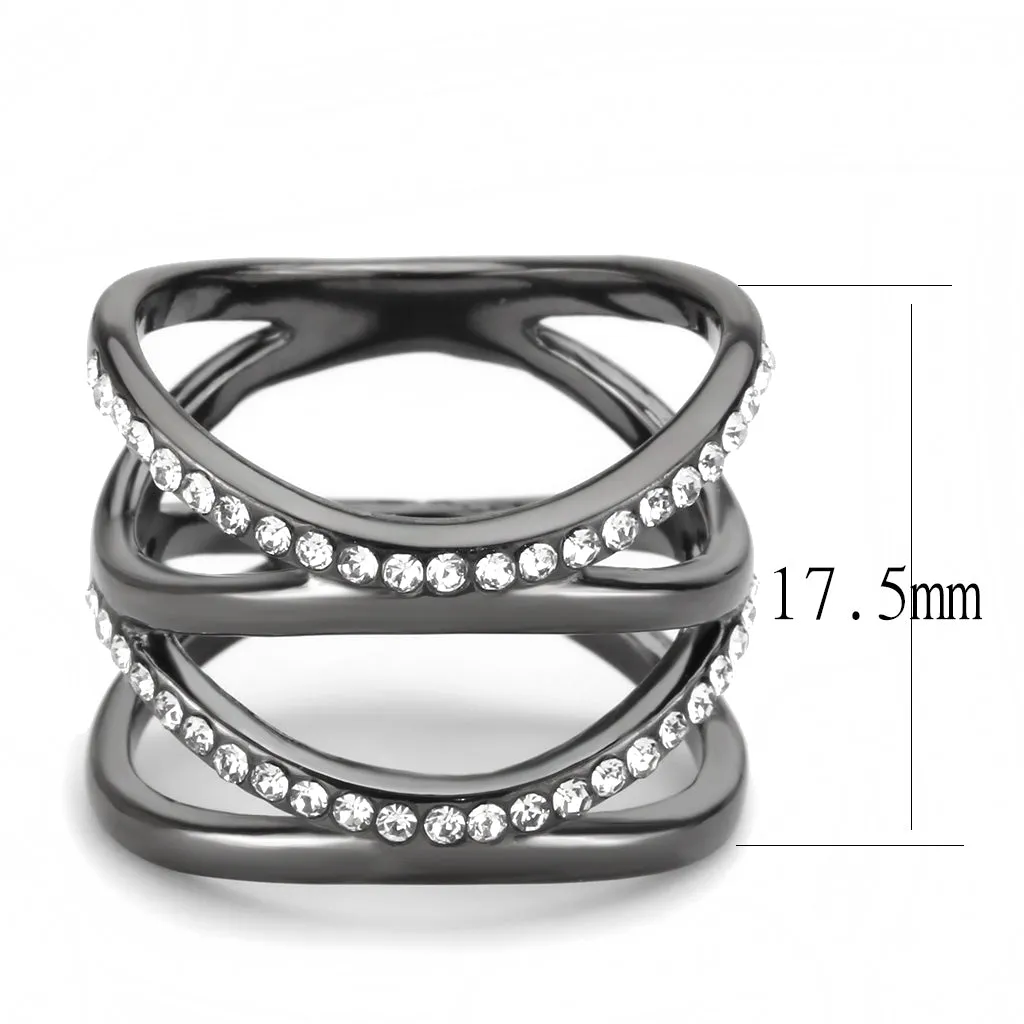 CJ3689 Wholesale Women's Stainless Steel IP Light Black Top Grade Crystal Clear Minimal Wrap Ring