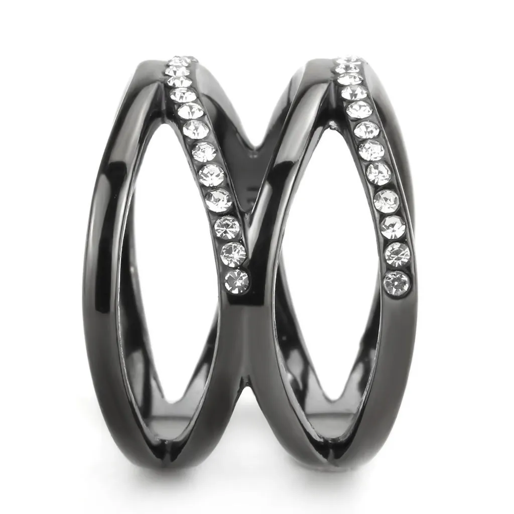 CJ3689 Wholesale Women's Stainless Steel IP Light Black Top Grade Crystal Clear Minimal Wrap Ring