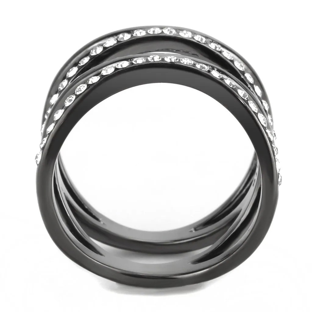 CJ3689 Wholesale Women's Stainless Steel IP Light Black Top Grade Crystal Clear Minimal Wrap Ring