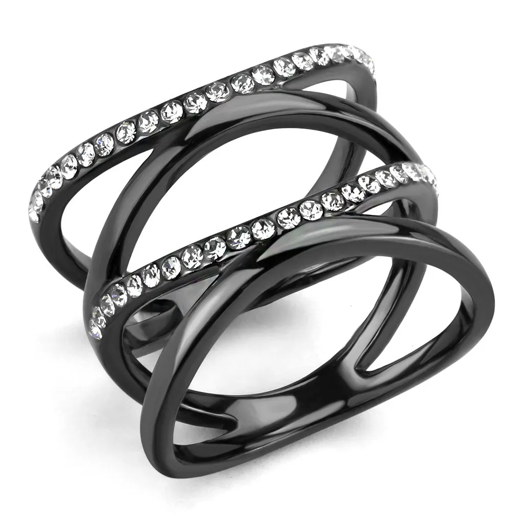 CJ3689 Wholesale Women's Stainless Steel IP Light Black Top Grade Crystal Clear Minimal Wrap Ring