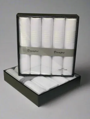 Dicapri - 5 Multi-Pack - 100% Cotton Handkerchiefs - White