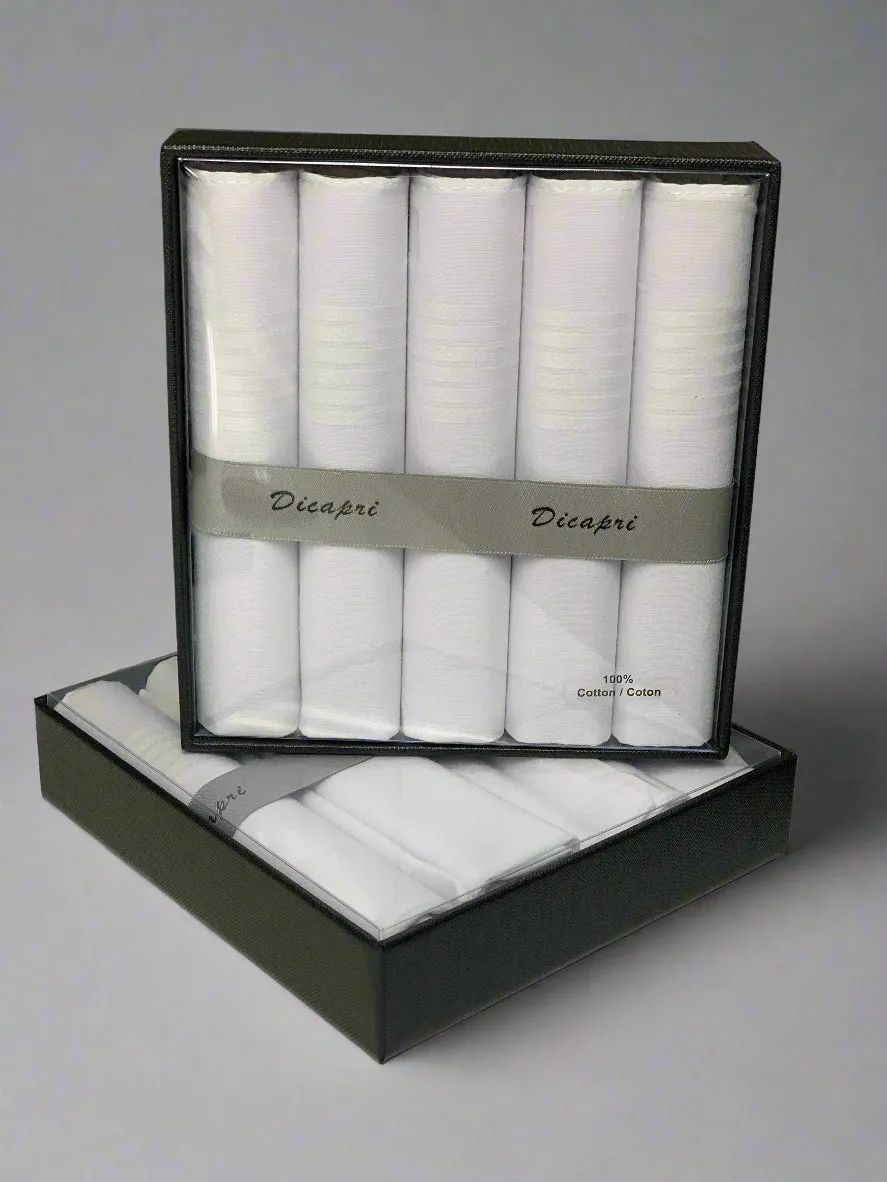 Dicapri - 5 Multi-Pack - 100% Cotton Handkerchiefs - White