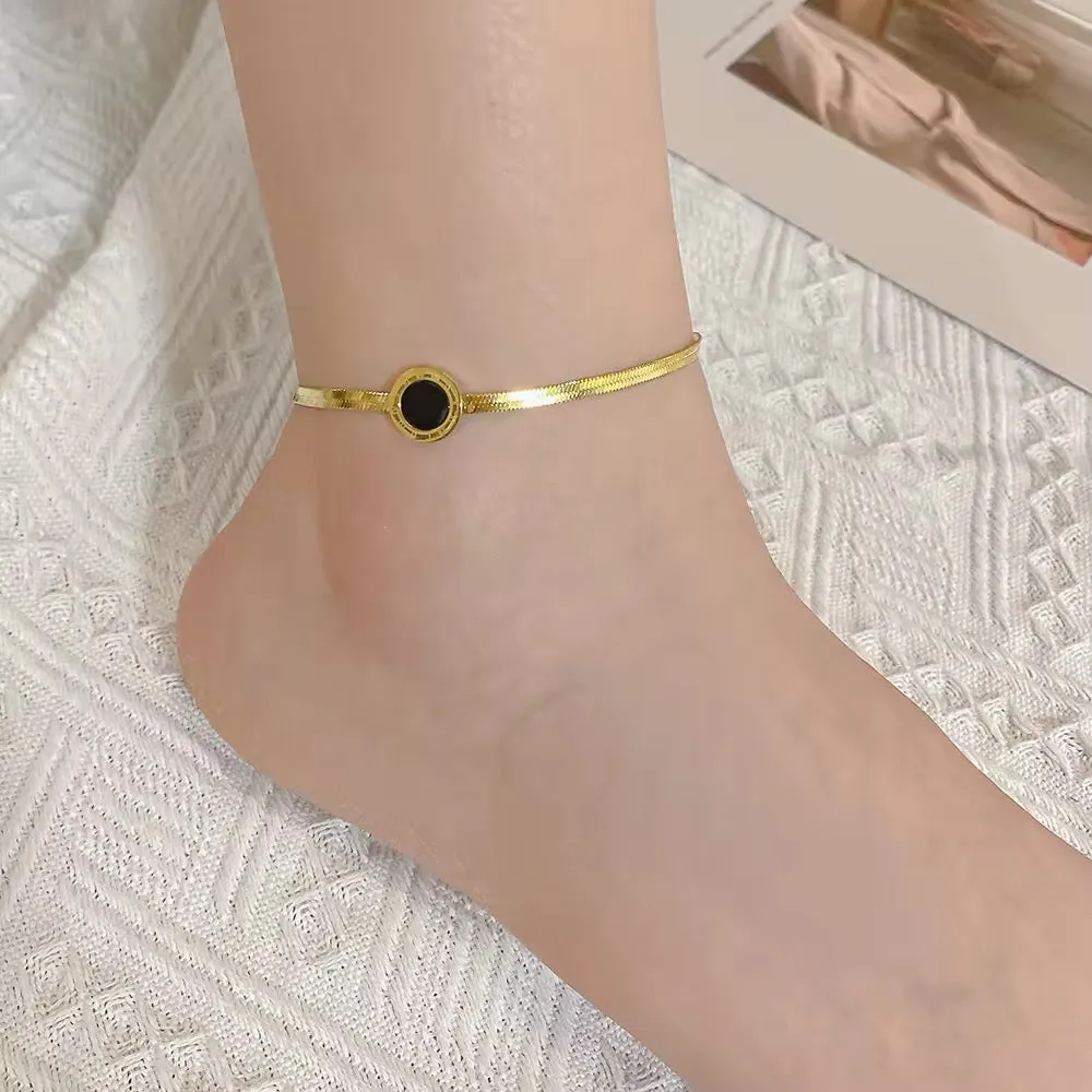 Elegant Roman Numerals Charm Chain Anklet