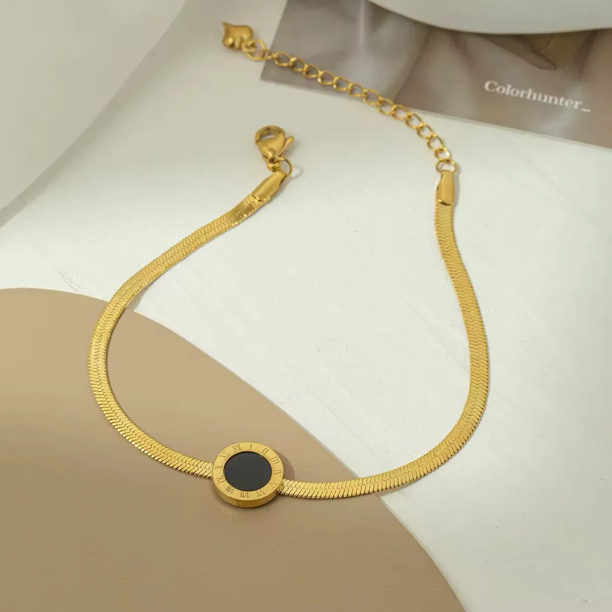 Elegant Roman Numerals Charm Chain Anklet