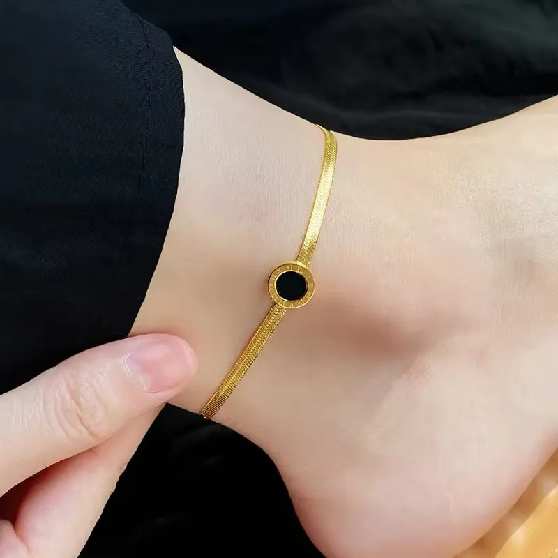 Elegant Roman Numerals Charm Chain Anklet