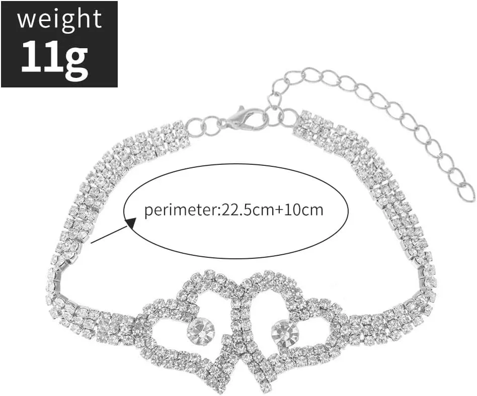 GIGB PBDK Layerd Rhinestone Heart Star Anklets for Women,14K Gold Crystal Star Love Dangle Anklets Party Prom Bohemia Foot Chain Jewelry Gifts
