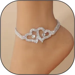 GIGB PBDK Layerd Rhinestone Heart Star Anklets for Women,14K Gold Crystal Star Love Dangle Anklets Party Prom Bohemia Foot Chain Jewelry Gifts