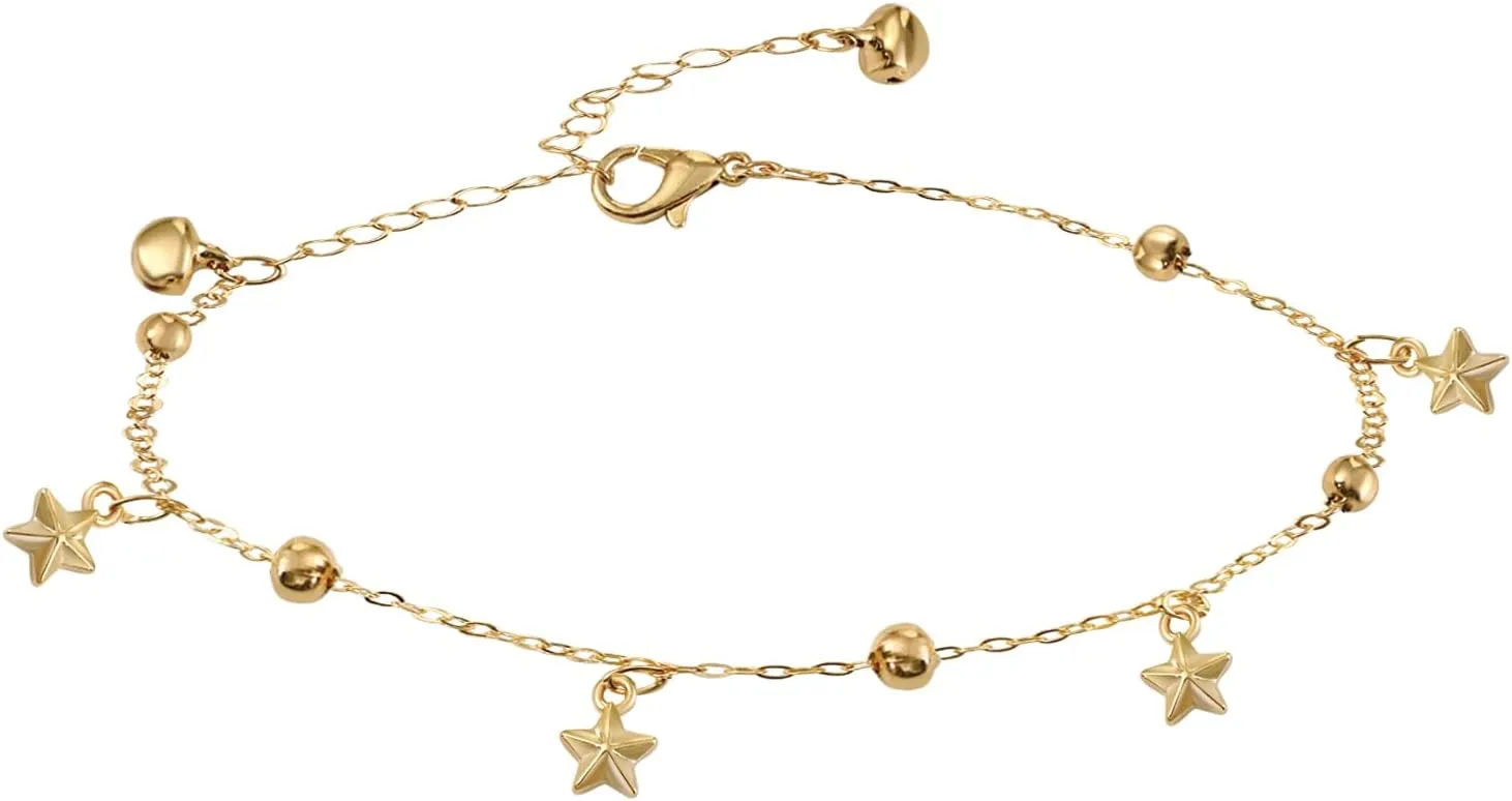 Gold Anklets for Women Adjustable Charm Stackable Ankle Bracelet with Star Pendant Beach Summer Jewelry for Vacation