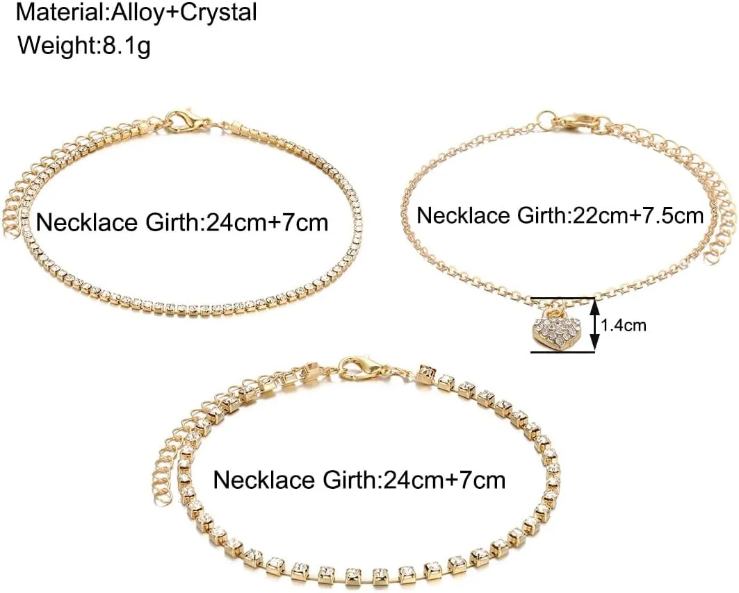 Gold Layered Ankle Bracelet for WomenTennis Chain Simple Chain Beads Anklets Set Zircon Heart Pendant Ankle Bracelet for Women Summer Beach Jewelry