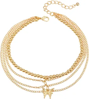 GZQ Gold Anklets Bracelets for Women Non Tarnish Layered beach Anklets for Women Jewelry Gifts Adjustable Size 4pc (A1)