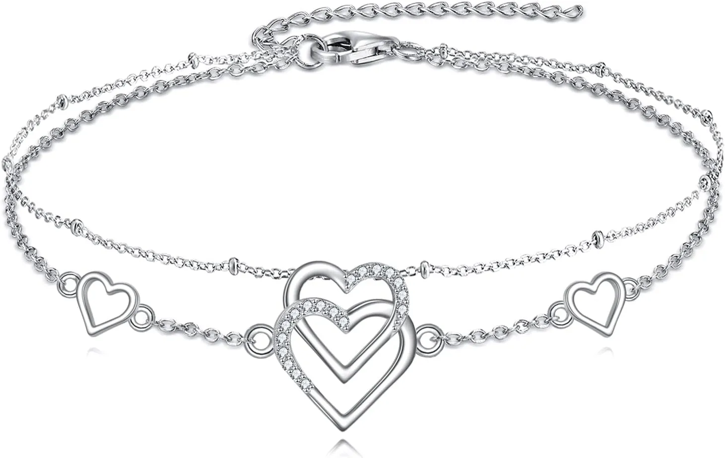 Heart Anklet 925 Sterling Silver Adjustable Charm Chain Layered Anklets Beach Foot Jewelry Gifts for Women