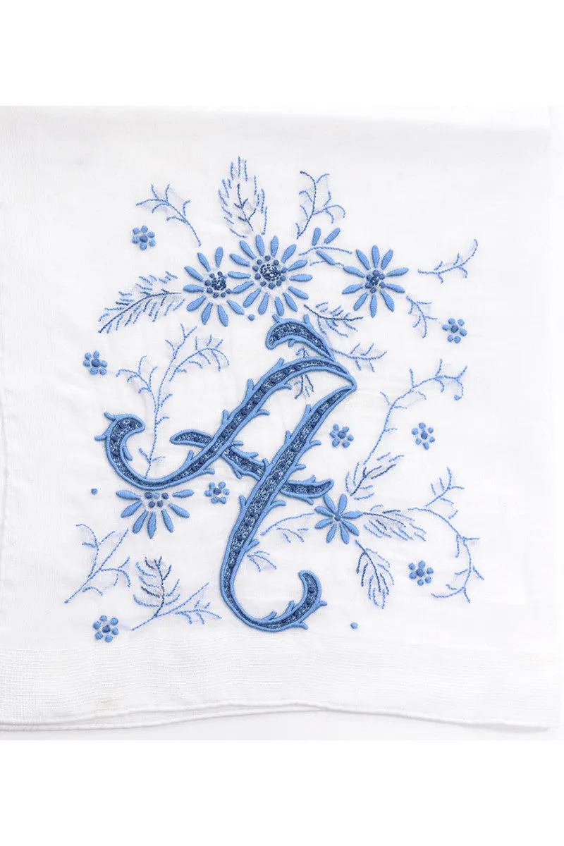 Madeira Vintage Monogrammed A Handkerchief Something Blue for the Bride