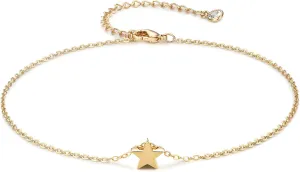 MEVECCO Women's Dainty Gold Anklet, 14K Gold Plated Cubic Zircon Boho Beach Jewelry, Delicate Cute Adjustable Chain Ankle