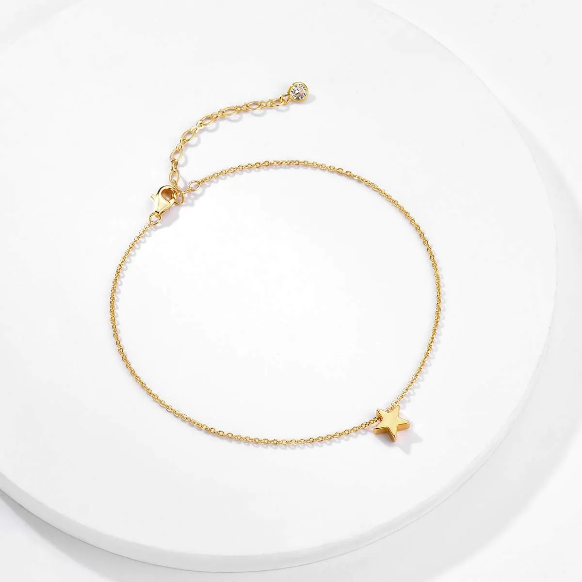 MEVECCO Women's Dainty Gold Anklet, 14K Gold Plated Cubic Zircon Boho Beach Jewelry, Delicate Cute Adjustable Chain Ankle