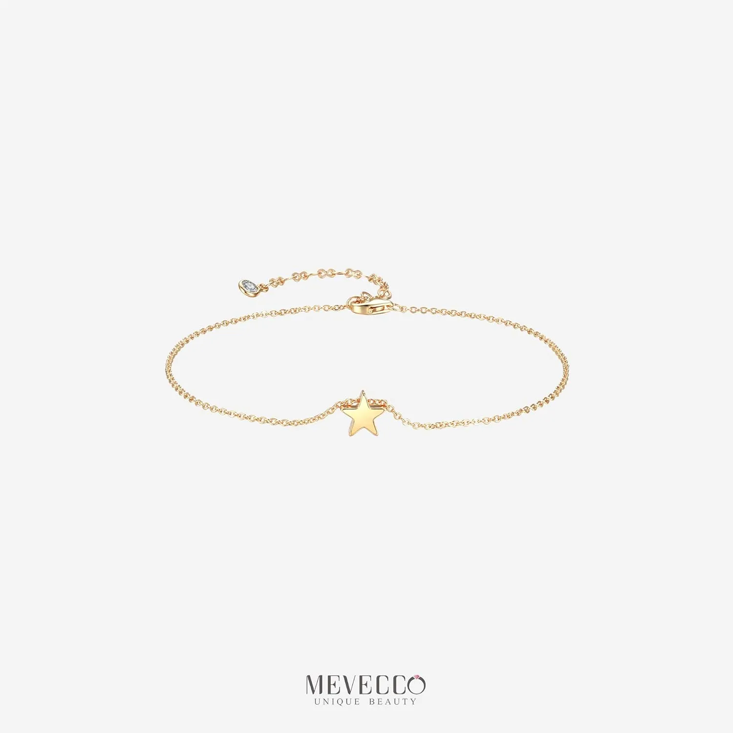 MEVECCO Women's Dainty Gold Anklet, 14K Gold Plated Cubic Zircon Boho Beach Jewelry, Delicate Cute Adjustable Chain Ankle