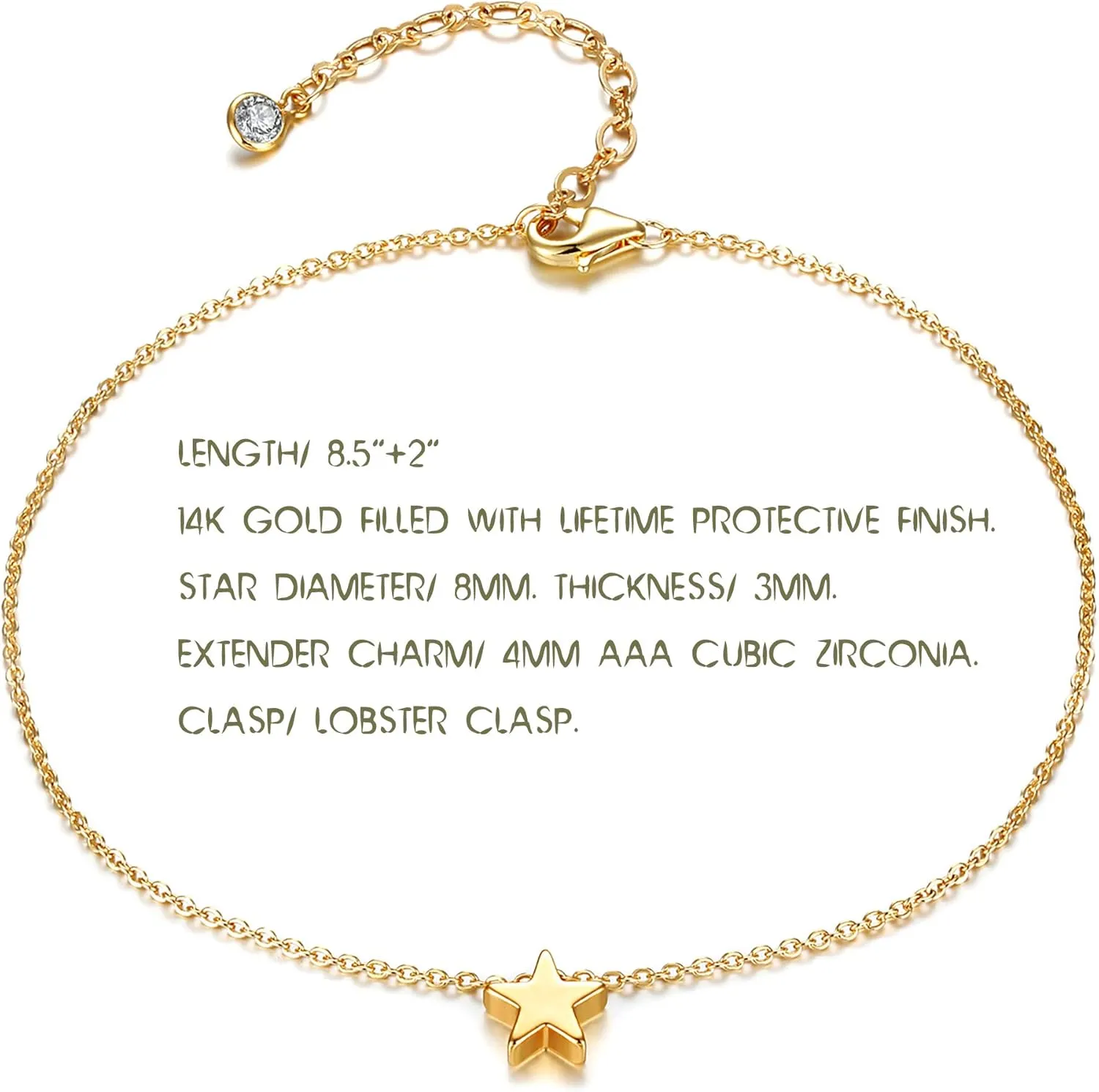 MEVECCO Women's Dainty Gold Anklet, 14K Gold Plated Cubic Zircon Boho Beach Jewelry, Delicate Cute Adjustable Chain Ankle