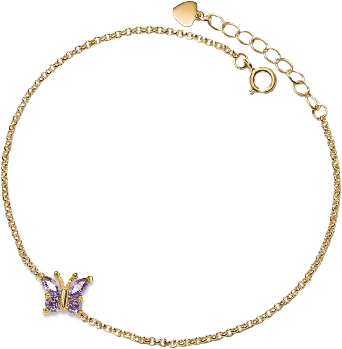 PERIMADE Gold Plated CZ Butterfly Anklets for Women, Waterproof Solid 925 Sterling Silver Adjustable Cable Chain Ankle Bracelet, Hypoallergenic Cubic Zirconia Anklet Bracelet Dainty Beach Jewelry