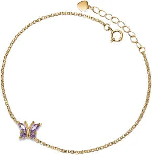 PERIMADE Gold Plated CZ Butterfly Anklets for Women, Waterproof Solid 925 Sterling Silver Adjustable Cable Chain Ankle Bracelet, Hypoallergenic Cubic Zirconia Anklet Bracelet Dainty Beach Jewelry