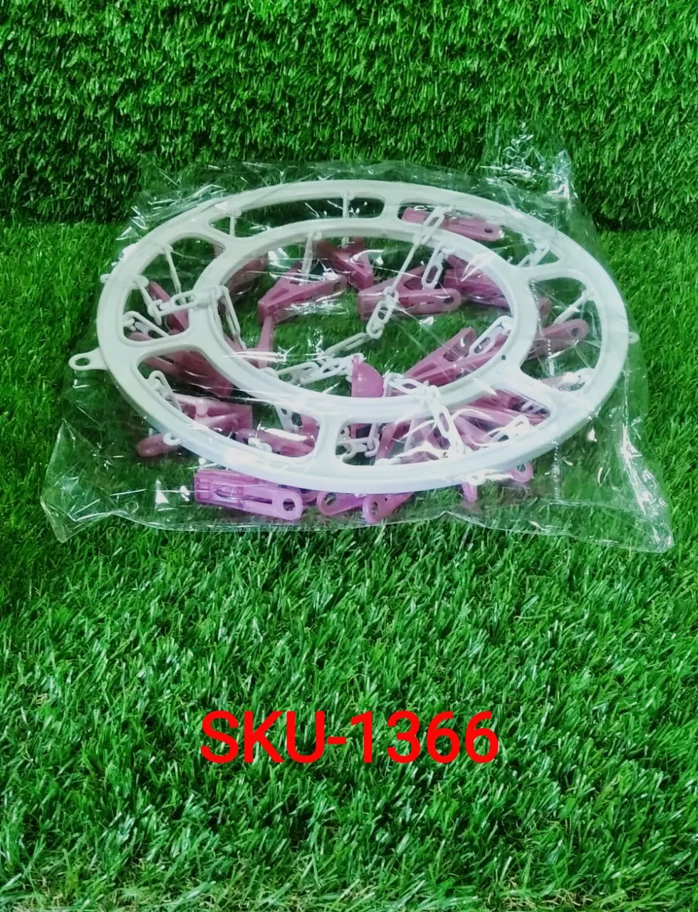 Plastic Round Cloth Drying Stand Hanger with 18 Clips (Multicolour)