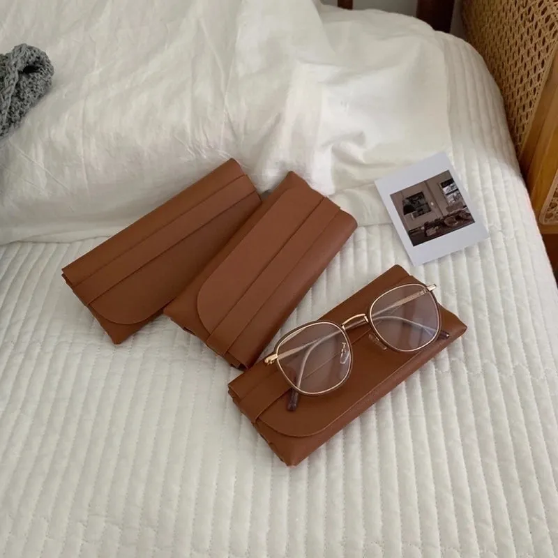 Retro Simple Solid Color Portable Pu Glasses Bag