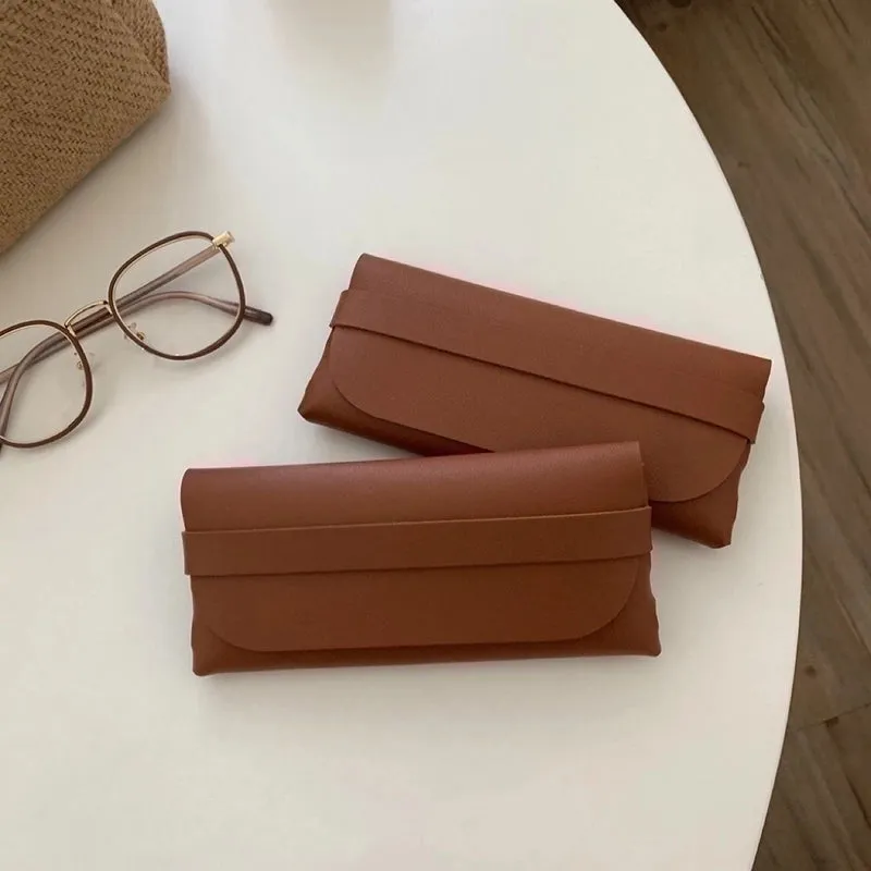 Retro Simple Solid Color Portable Pu Glasses Bag