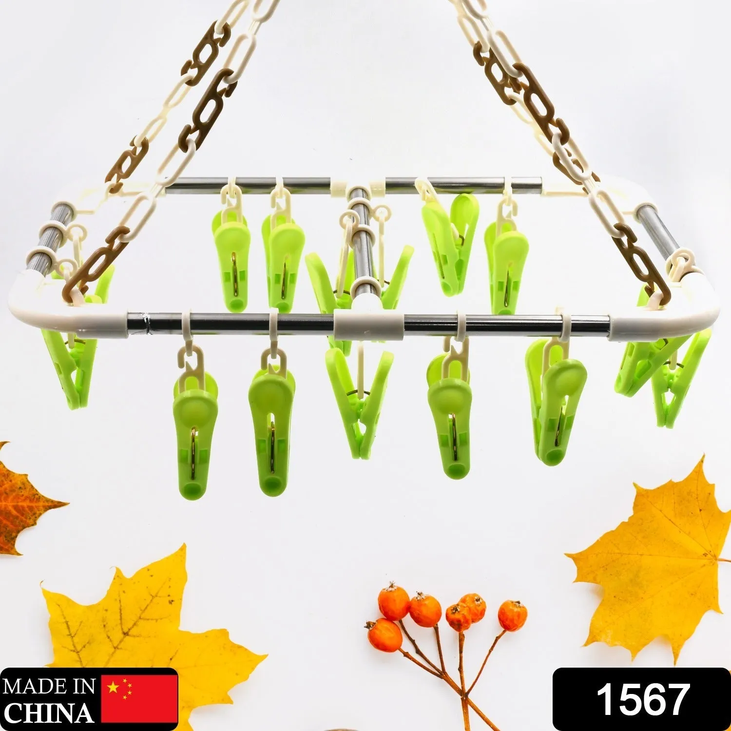 STRONG CLOTHESPIN RACK LAUNDRY DRYING RACK, CLOTHES HANGERS WITH 15 CLIPS, CLIP HANGER DRIP HANGER FOR DRYING UNDERWEAR, BABY CLOTHES, SOCKS, BRAS, TOWEL, CLOTH DIAPERS, GLOVE, HIGH QUALITY MATERIAL