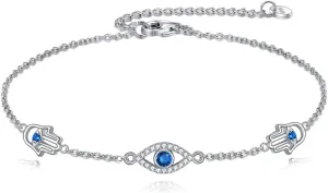 TIGER RIDER Evil Eye Anklet Sterling Silver Evil Eye Anklets Blue Eyes Protection Jewelry Mothers Day Birthday Gifts for Women Girlfriend