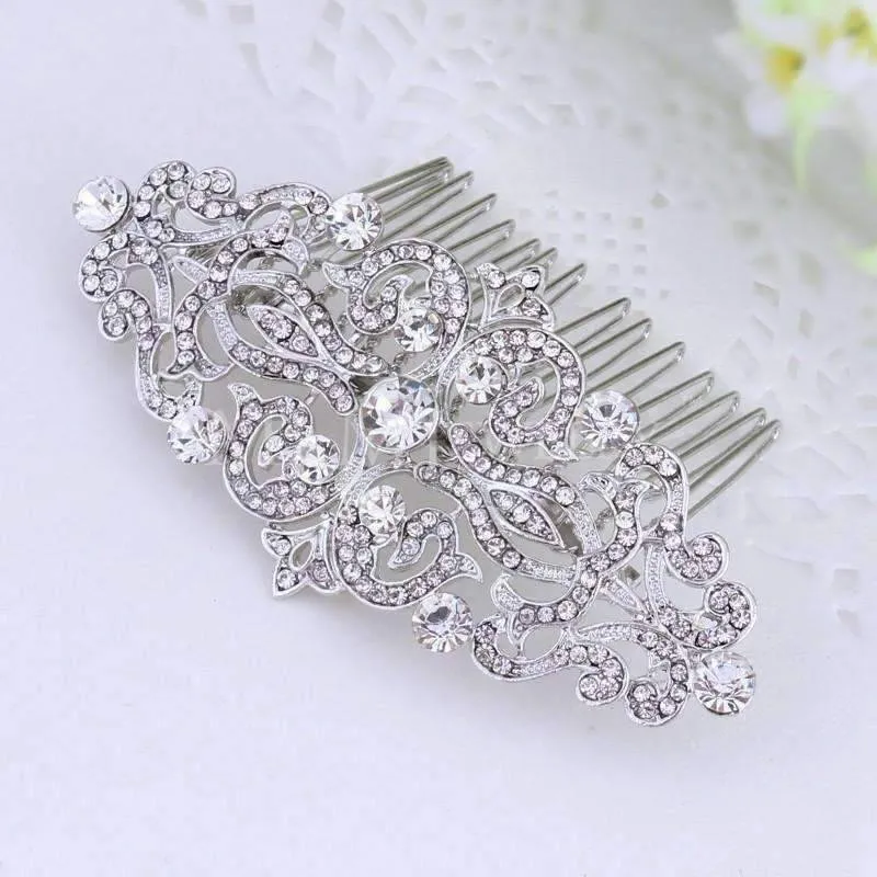 Vintage Style Crystal and Filigree Hair Comb