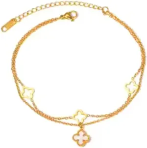 woman anklets,Layered Anklet,Ankle Bracelets for Women,Link Chain Anklets Set, 18K Gold Plated Stainless Steel Clover Shell Women,fashion jewelry